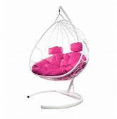 Подвесное кресло для ДВОИХ Ротанг (БЕЛЫЙ),подушка розовая