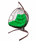 Подвесное кресло для ДВОИХ Ротанг (КОРИЧНЕВЫЙ),подушка зеленая