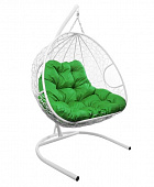 Подвесное кресло для ДВОИХ Ротанг (БЕЛЫЙ),подушка зеленая 