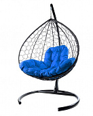 Подвесное кресло XL Ротанг (ЧЕРНЫЙ),подушка синяя