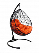 Подвесное кресло КАПЛЯ Ротанг (ЧЕРНЫЙ),подушка оранжевая