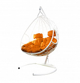 Подвесное кресло для ДВОИХ Ротанг (БЕЛЫЙ),подушка оранжевая