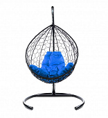 Подвесное кресло КАПЛЯ Ротанг (ЧЕРНЫЙ),подушка голубая 